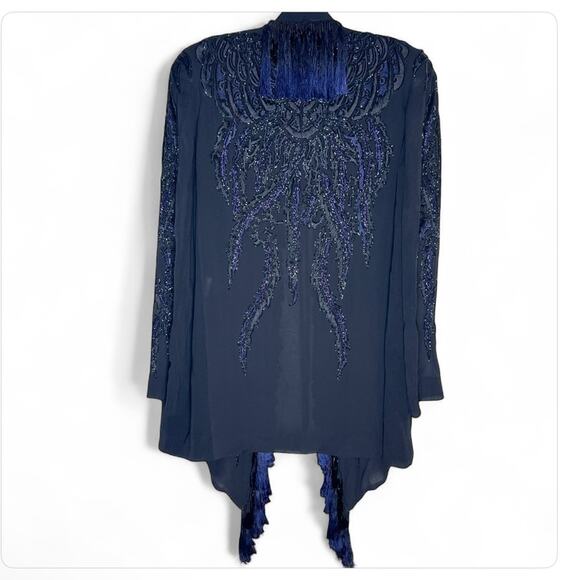 NEW Emilio Pucci Silk Beaded Tassel Open Front Cardigan Top Long Sleeve Sz 6 - Picture 2 of 12